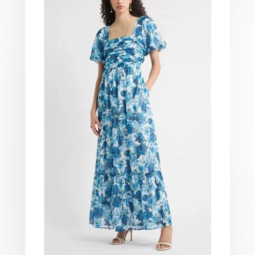 Chelsea 28 Floral Tiered Puff Sleeve Maxi Dress